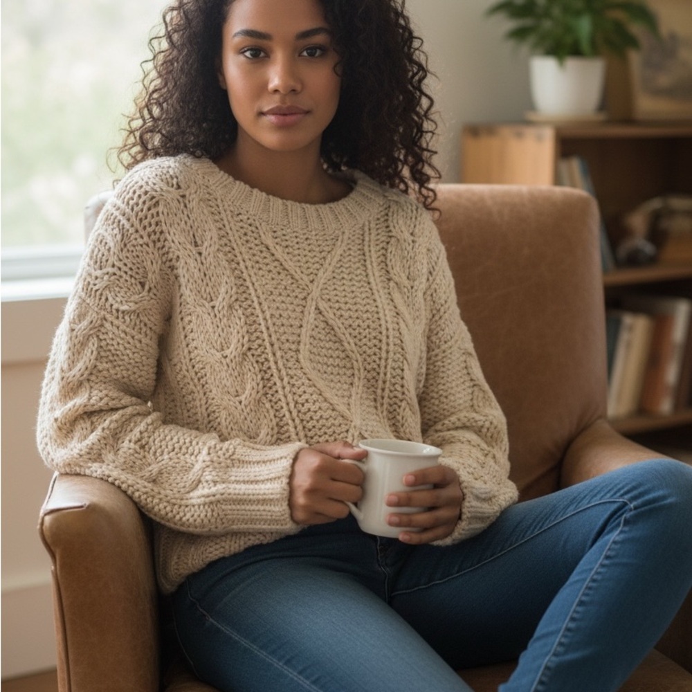 NWT Lulu's Cozy Cable Knit Sweater in Cream Color